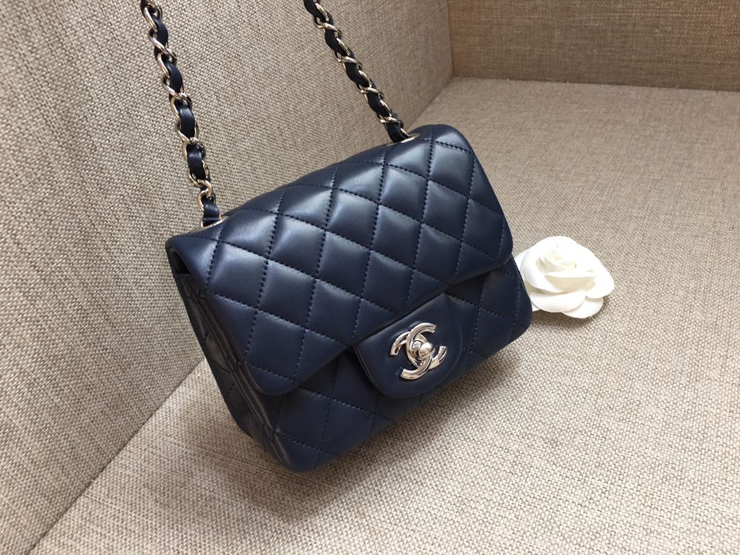 Mini Classic Flap Lambskin Bag A01115 Dark Blue/Silver